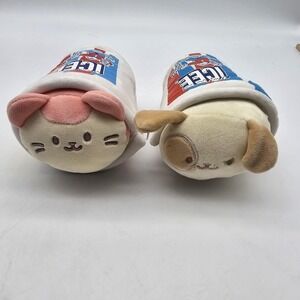 ICEE Cat Dog Slush Cup Plush Mini Stuffed Toys Multicolor Cute Soft Lot 2